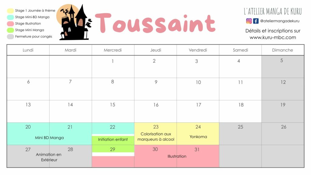 stages manga toussaint 2025