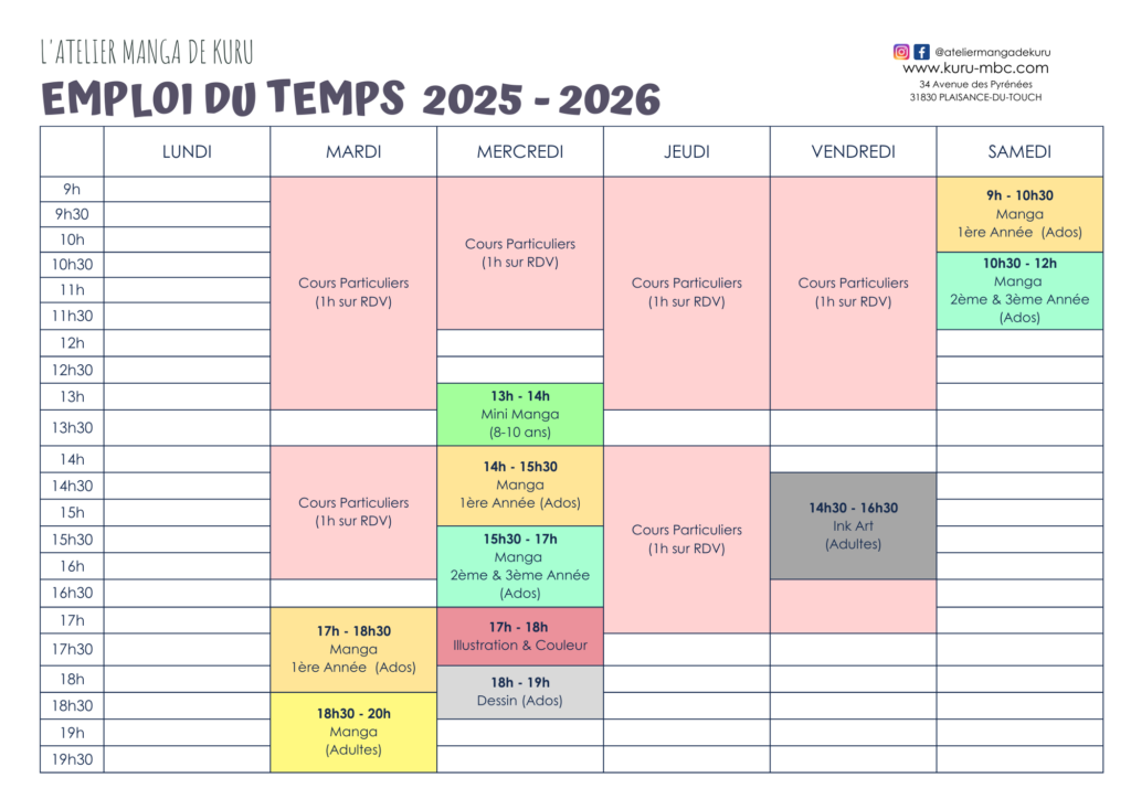 emploi du temps pour réserver un cours